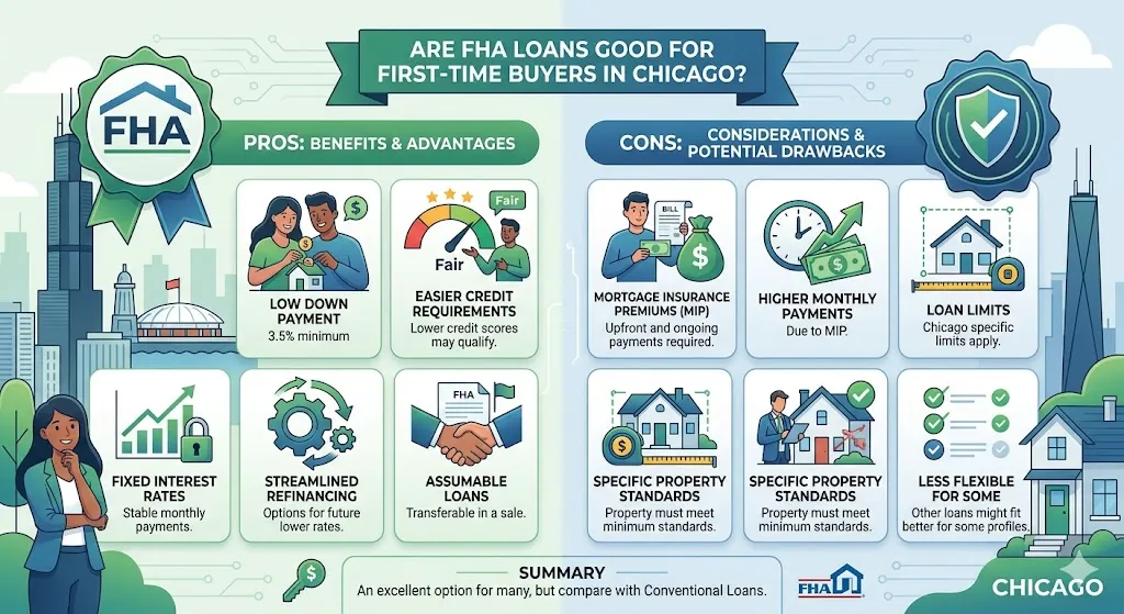 Are FHA loans good for first-time buyers in Chicago? Get real numbers, loan limits, rates, and tips tailored to Chicago's housing market in 2026.