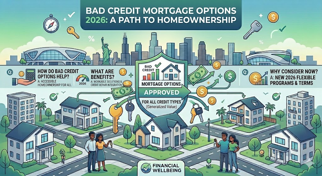 Explore bad credit mortgage options 2026 in [City]. Learn FHA, VA & other programs for low credit scores, current rates, down payments & how to qualify for a home loan.