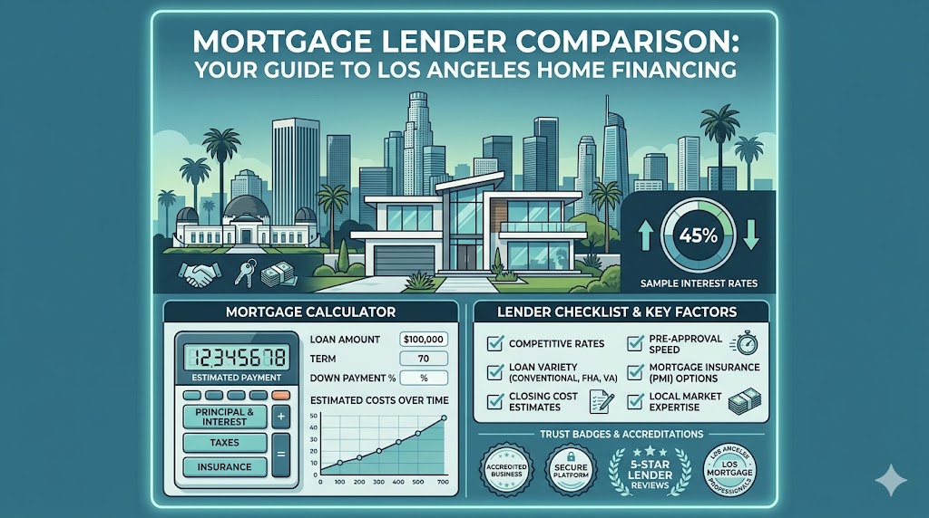 Compare the best mortgage lenders in Los Angeles for 2026 using rates, fees, loan fit, and buyer cost factors.