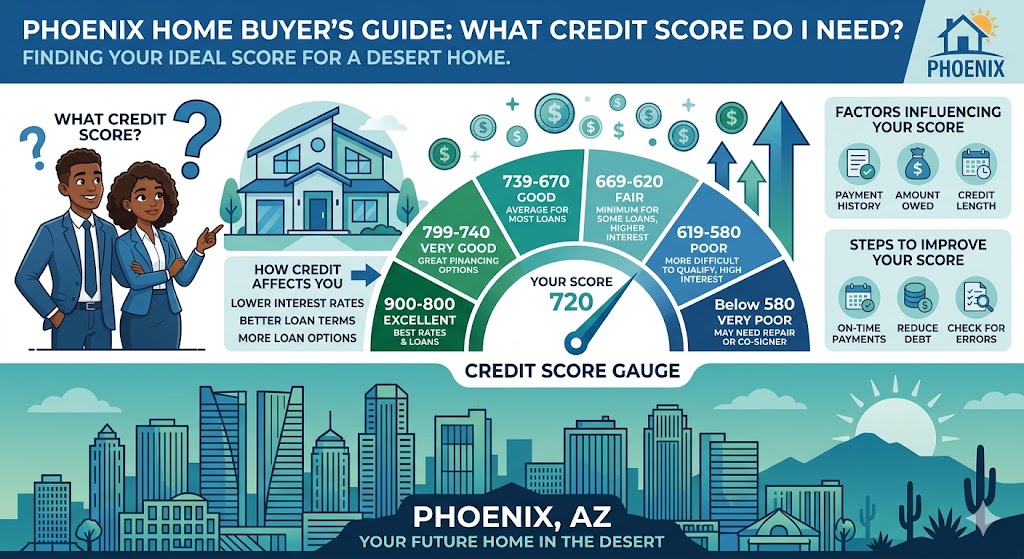 What credit score do you need to buy a house in Phoenix? See score ranges, loan options, and buyer examples.