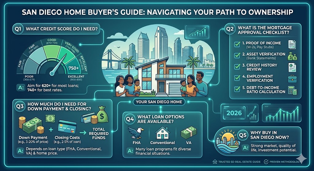 What credit score do you need to buy a house in San Diego? See FHA, conventional, and payment impact before applying.