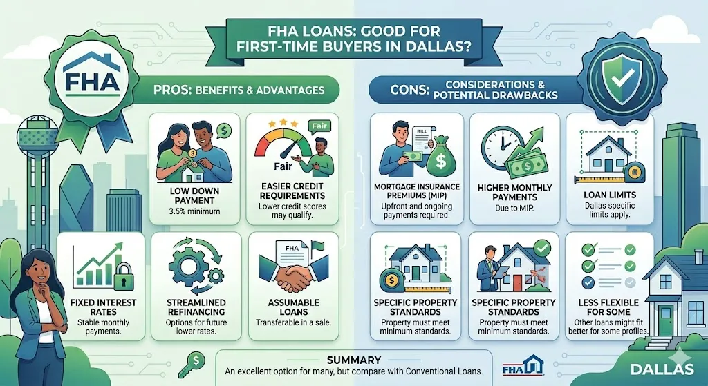 Yes — FHA loans help Dallas first-time buyers qualify with 3.5% down and a 580 credit score. See rates, limits, and real examples.