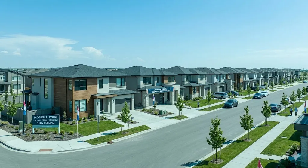 Modern suburban homes with large designs showing why housing today feels expensive for buyers.